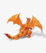 Back view of the Charizard LEGO set, showcasing its sturdy construction, detailed wings, and vibrant orange and blue color scheme.
