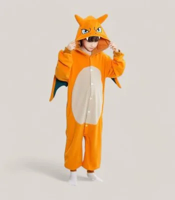 Child wearing Charizard Onesie For Kids showing full front design with wing details