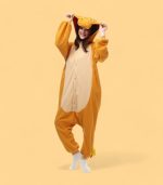 Adult wearing Charmander Onesie showing full front view with hood and cream belly detail