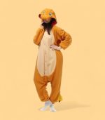 Side view of person wearing Charmander Onesie showing complete silhouette and fit