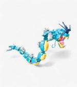 Side view of the Gyarados LEGO set, highlighting its majestic fins, articulated body, and intricate brick design for fans and collectors.