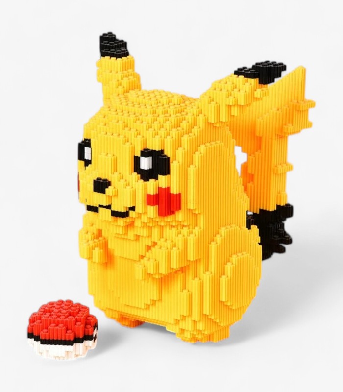 Pikachu LEGO set displayed on a shelf, showcasing its vibrant design, perfect for collectors, kids, and fans of Pokémon LEGO builds.